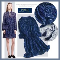 希少•美品【シフォン×ペイズリー柄／リボン】ラルフローレン／シャツワンピース