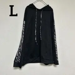 黒 フード付き ストライプ柄 パーカー 【L】 フーディ ブラック 薄手