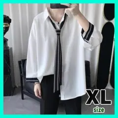 ネクタイ付き シャツ XLサイズ トップス メンズ モード 韓国 秋服