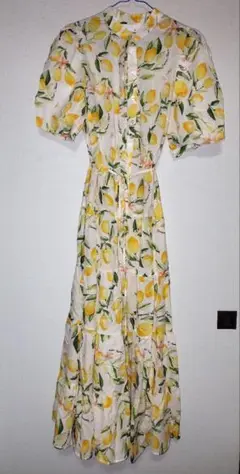 H&M レモン柄パフスリーブロングワンピース Sサイズ