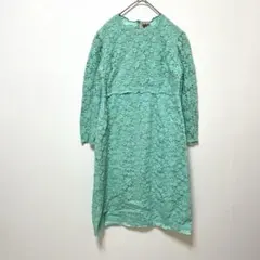 1594【ワンピース】ハンドメイド 総レース ミントグリーン パーティドレス