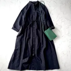 美品 ジャーナルスタンダード シャツワンピース リネン コットン ダークネイビー