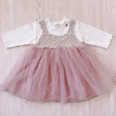 プティマイン　チュールドッキングワンピース　ピンク　80 女の子　ベビー