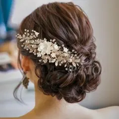 ホワイトフラワー リーフ コーム★ヘッドドレス ボンネ ウェディングアクセサリー