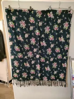 ト*コ様 LEPSIM 花柄ダークグリーンマフラー フリンジ付き