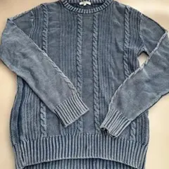 ダークブルー ケーブル編み ニット L
