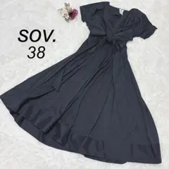Sov. カシュクール マキシ丈 ワンピース ブラック 38 リボン コットンのサムネイル