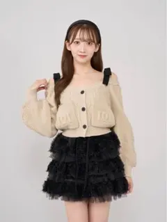 ダーリッチ　ショルダーリボンVネックニットトップス