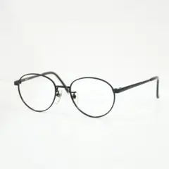 レンズ交換可 新品 マットブラック 丸メガネ 48ラウンド 黒縁 メタル 眼鏡