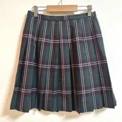美品✨イーストボーイ プリーツスカート チェック ひざ丈 9号　グリーンネイビー
