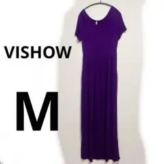 【M】VISHOW パープル 半袖ロングワンピース マキシ丈