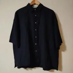 ROLIAT コットンリネンレーヨン シャツ Lサイズ　ネイビー