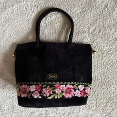 FEILER ハンドバッグ 巾着型 花柄 ブラック