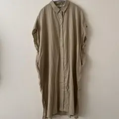 1 UNIQLO ノースリーブシャツワンピース M ベージュ　麻　ユニクロ