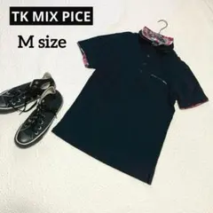 TK MIX PICE ブラック レッド チェック柄 ポロシャツ 半袖 Mのサムネイル