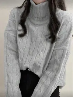 カジュアル ケーブルニット セーター グレー shein