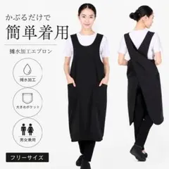 撥水 エプロン かぶるだけ 男女兼用 大きめポケット 保育士 黒のサムネイル