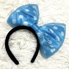 カチューシャ　ミニー　リボン　水色　水玉　ディズニー　TDR