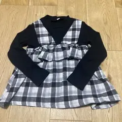 長袖カットソー 黒とグレー チェック柄 フリル付き