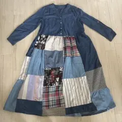 【美品】SM2 サマンサモスモス デニム パッチワーク ロングワンピース