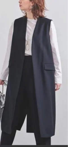 UNITED ARROWS ノーカラーロングベスト　黒