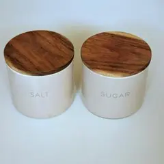 【美品】木製磁器キャニスター2個セット　調味料入れ　ニトリのサムネイル