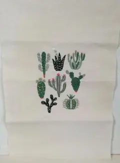 サボテン柄刺繍生地