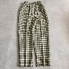90s チェックパンツ テーパード 緑 M相当 ウール100% レトロ トラッド