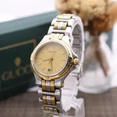 電池新品 美品 グッチ 9040L レディース腕時計 コンビ アイボリー
