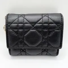 値下げ　ディオール三つ折り財布　ロータスウォレット　ラムレザー　カナージュ　黒