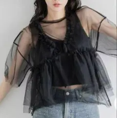 LOWRYS FARM ローリーズ　フリルベスト&チュールTシャツ　シアー　半袖