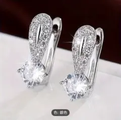 t28 S925 スターリングシルバー ピアス 一粒 CZダイヤ 揺れる フープ