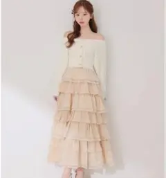 新品】COCODEALアシメヘムティアードオーガンジースカート オフS