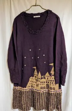 お値下げ　axes femme 紫色 城柄 ニットワンピース　美品