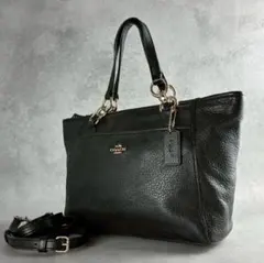 正規品COACH コーチ 2wayトートショルダーバッグ オールレザー 本革 黒