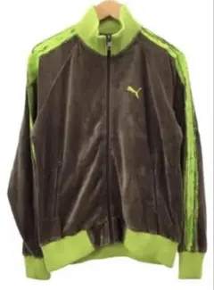 PUMA プーマ ベロア 生地ジャージ トラックジャケット ブラウン×グリーンL
