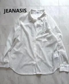 極美品 JEANASIS ジーナシス サテンキリカエメッシュシアーシャツ Ｆのサムネイル