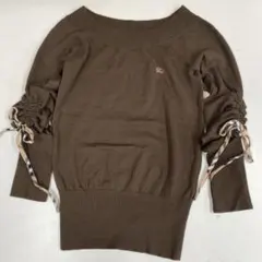 Burberryバーバリーブルーレーベル リボン付 袖ギャザーニット 38 茶