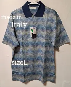 新品未使用　イタリア製 波模様メンズ ポロシャツ　 Lサイズ　アウター　トップス