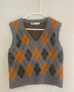 ZARA アーガイル柄ニットベスト EUR S