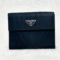 PRADA プラダ 三つ折り財布 ナイロン ブラック 三角ロゴ 訳あり