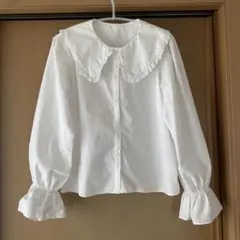 イングINGNI☆ホワイトフリルラウンドカラーシャツ　ブラウス☆Mサイズ