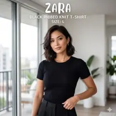 リブ編み ブラック 半袖 トップス Lサイズ ZARA