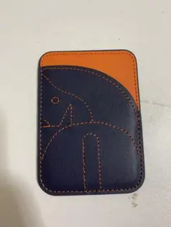 レザー製カードケース ネイビーオレンジ