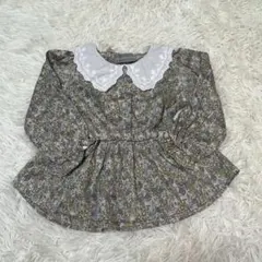 新品 キッズ 女の子 ブラウス 花柄レース襟 長袖ブラウス 100cm 綿100