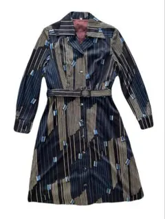 古着 シャツワンピース 幾何学模様 70年代 昭和レトロ 黒青