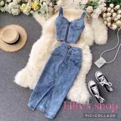 春夏コーデ❤️デニムワンピース　セットアップ　タンクトップ　キャミソール