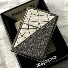 グリーンマーブル✧アラベスクzippo ニッケル 新品 送料無料 シェル 貝 