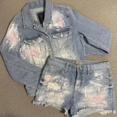 デニムジャケットとショートパンツセット