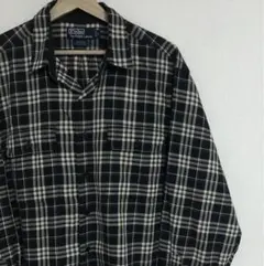 激レア☆黒白チェック 90s ポロ ラルフローレン 開襟 オープンカラー シャツ